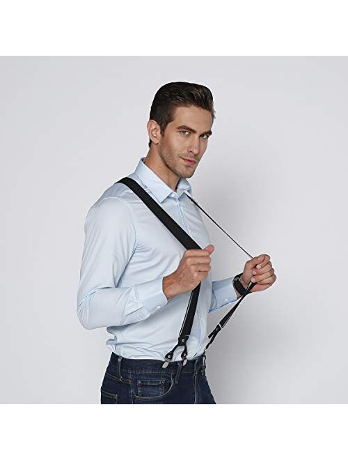 Y Back Mens Suspenders, with 6 Strong Clips Wide Adjustable Elastic Braces for Casual&Fomal by Grade Code