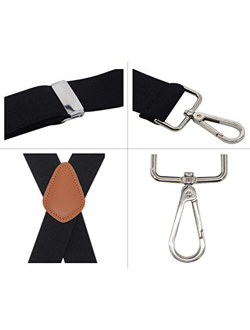Bioterti Mens Heavy Duty X- Back 1.4 Inch Suspenders with 4 Snap Hooks