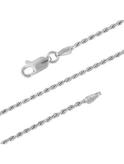 Sterling Silver 1.3mm Diamond-Cut Rope Chain Necklace Solid Italian Nickel-Free, 14-36 Inch