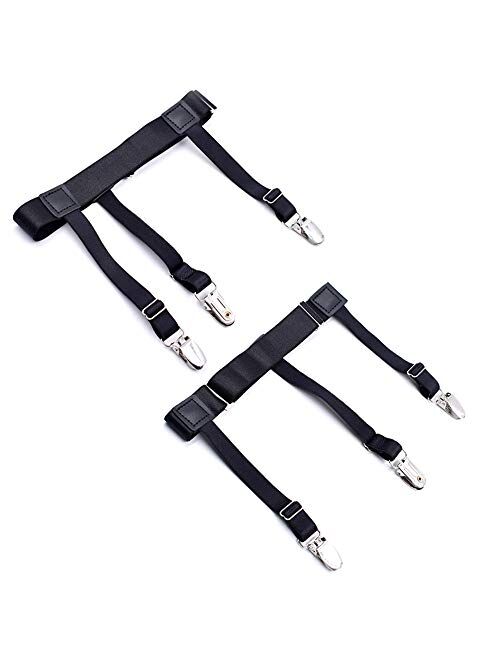 Men Shirt Stays Adjustable Elastic Shirt Garter Shirts Holder with Non-slip Locking Clamps for Police Military