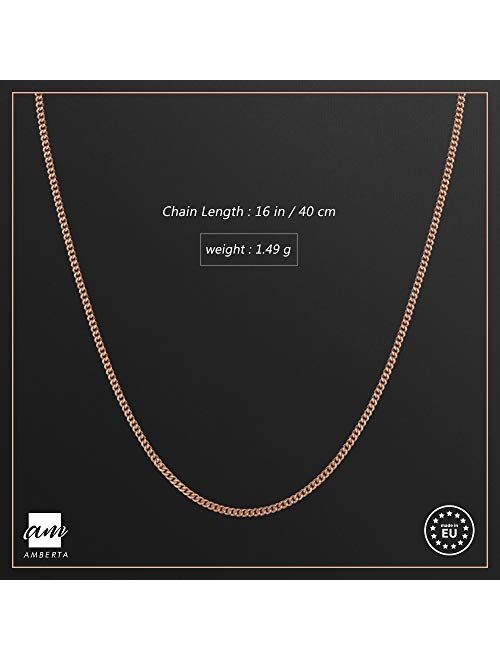 Amberta 14K Rose Gold Plated on 925 Sterling Silver 1.3 mm Curb Chain Necklace 16" 18" 20" 22" 24" 28" in