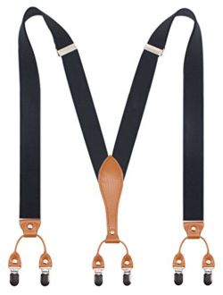 Mens Suspender Wide Leather 6 Metal Clips Adjustable Straps Y Shape By Timiot