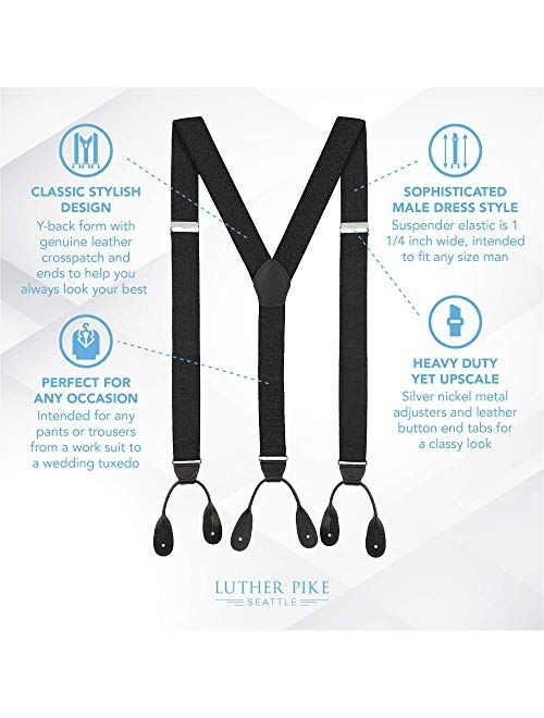Luther Pike Seattle Suspenders for Men Leather Button End Elastic Tuxedo Y Back Mens Pant Braces