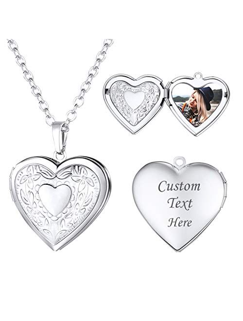 Women Girls Locket Necklace Platinum 18K Gold Photo Lockets that Hold Picture,Chain 20 Inch Personalized Gift Custom Love Heart Image Necklaces