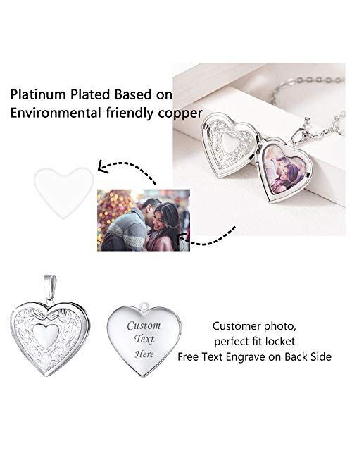 Women Girls Locket Necklace Platinum 18K Gold Photo Lockets that Hold Picture,Chain 20 Inch Personalized Gift Custom Love Heart Image Necklaces
