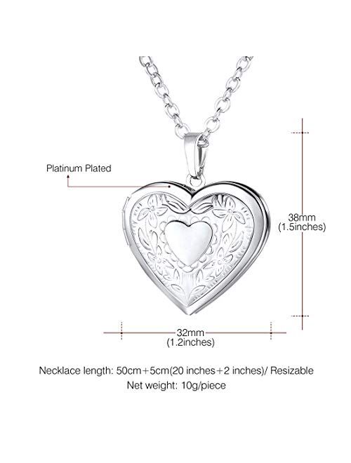 Women Girls Locket Necklace Platinum 18K Gold Photo Lockets that Hold Picture,Chain 20 Inch Personalized Gift Custom Love Heart Image Necklaces