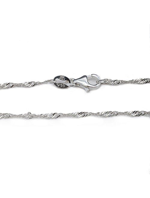 925 Sterling Silver 1.2 MM Singapore Italian Chain Necklace with Lobster Claw Clasp 16-30"