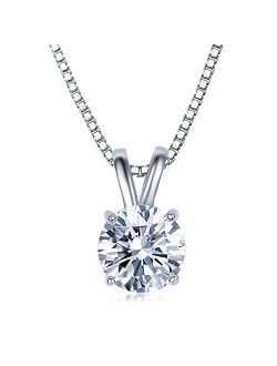 UMODE 18K White Gold Plated Cubic Zirconia Necklace for Women-2 Carat CZ Solitaire Pendant Necklace for Women
