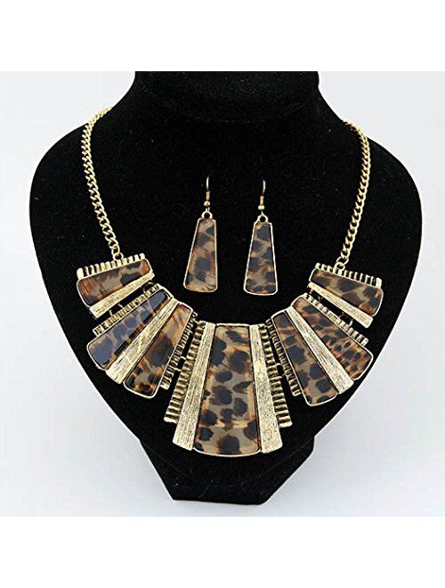 sameno 2018 fashion New girl women Mixed Style Bohemia Leopard Bib Chain Necklace+Earrings Jewelry (Brown)