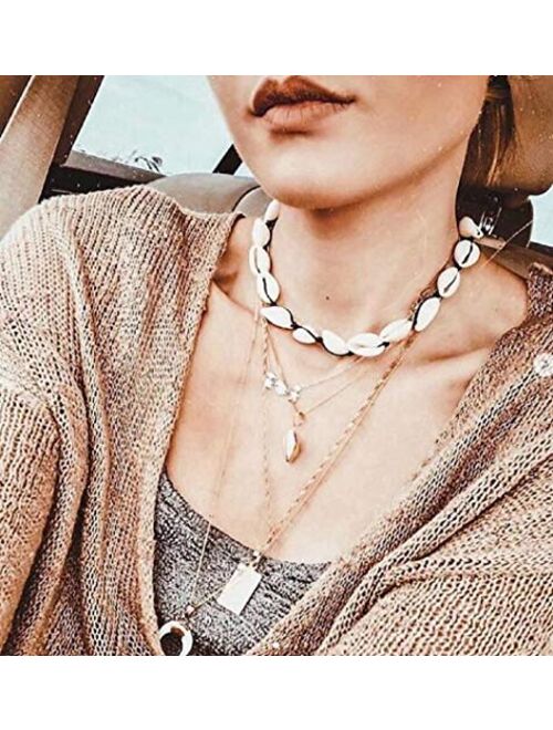 SXNK7 Natural Shell Necklace Choker for Women Girl Bead Pearl Handmade Hawaii Wakiki Beach Rope Jewelry