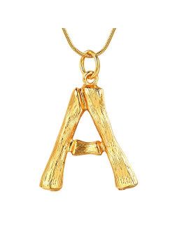 FOCALOOK 18K Gold Plated Bamboo Necklace Stainless Steel Statement Big Letter/Number Pendant Necklace