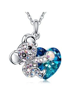 MEGA CREATIVE JEWELRY Koala Bear Blue Heart Pendant Necklace with Crystals from Swarovski