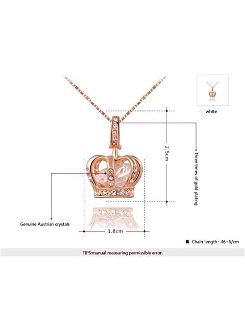 TIDOO Jewelry Womens Queen Crown Pendant Necklace 3 Lays Rose Gold/Platinum Plated with Austrain Crystals