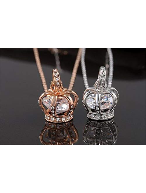 TIDOO Jewelry Womens Queen Crown Pendant Necklace 3 Lays Rose Gold/Platinum Plated with Austrain Crystals