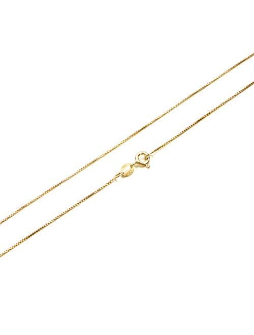 Sturdy .7mm Thin & Strong Italian Box Chain Gold Plated Sterling Silver 925 Nickel Free Pendant Necklace 14"-36" inches