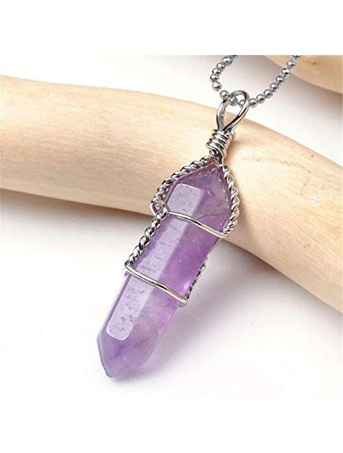 3 Double Terminated Wire Wrapped Pendant One Each of Amethyst, Quartz and Rose Quartz Pendants