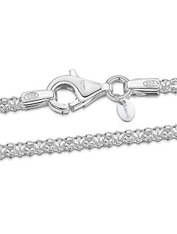 Amberta 925 Sterling Silver 2.5 mm Diamond Cut Popcorn Coreana Chain Necklace 16" 18" 20" 22" 24" in
