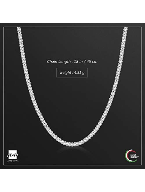 Amberta 925 Sterling Silver 2.5 mm Diamond Cut Popcorn Coreana Chain Necklace 16" 18" 20" 22" 24" in