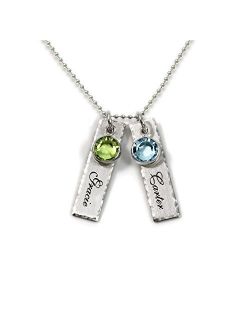 Unity in Two Personalized Charm Necklace. Customize 2 Sterling Silver Rectangular Pendants with Names of Your Choice. Choose 2 Swarovski Birthstones, and 925 Chain. Makes