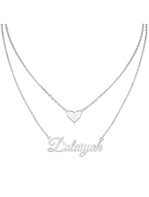 MeMoShe Layered Choker Name Necklace Personalized with Heart, Custom Nameplate Pendant 18K Gold Plated