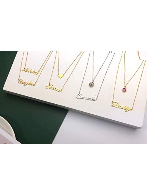 MeMoShe Layered Choker Name Necklace Personalized with Heart, Custom Nameplate Pendant 18K Gold Plated