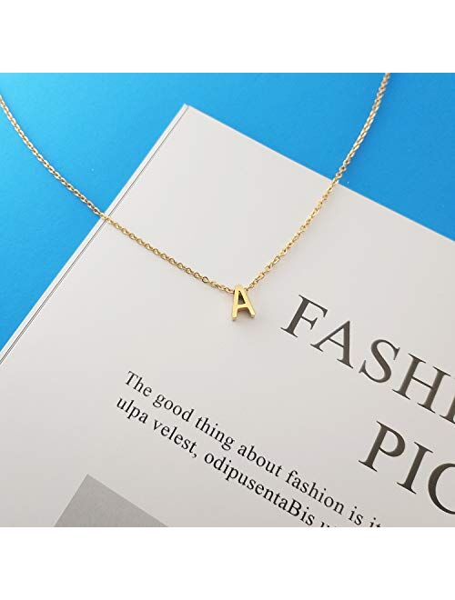 MOMOL Tiny Initial Necklace, 18K Gold Plated Stainless Steel Initial Necklace Dainty Personalized Letter Necklace Minimalist Delicate Small Monogram Name Necklace for Wom