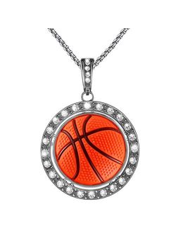Boy Basketball Necklace Basketball Pendant Necklace Stainless Steel Necklace Sports Necklace