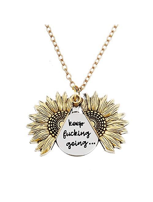 Inspirational You are my sunshine Sunflower Necklace 2-Side Version for Personalized Gift with Box