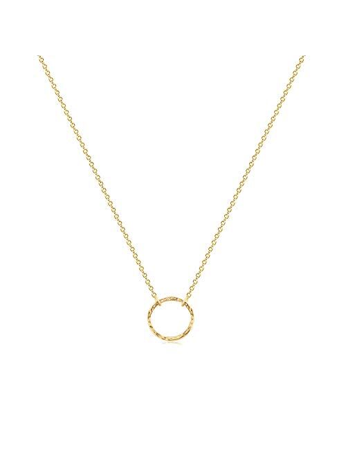 Befettly Moon Pendant Necklace 14K Gold Fill Dainty Hammered Moon Phase Gold Choker Simple Crescent Moon Full Moon Karma Circle Choker Necklace