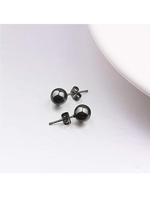 UHIBROS Hypoallergenic Studs Earrings 316L Surgical Stainless Steel Round Ball Earring 5 Pairs Assorted Sizes(4mm-8mm)