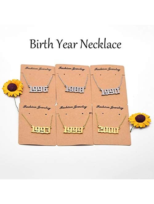 VLINRAS Birth Year Number Pendant Necklace for Women and Girls Birthday Gift Charm Friendship Jewelry 18k Gold Plated/Siver, 1980-2016