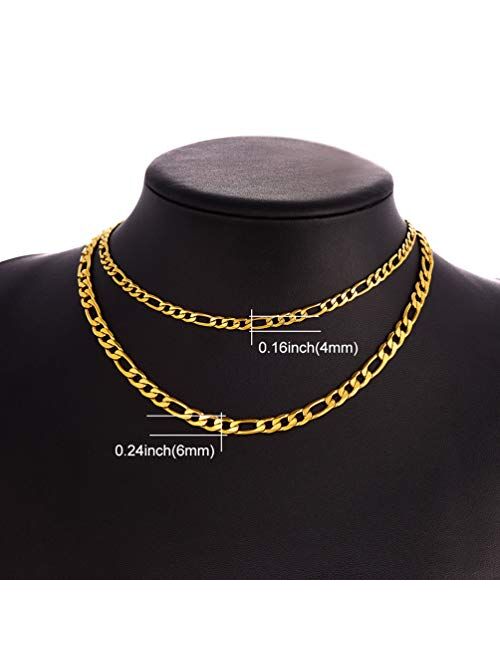 PROSTEEL 316L Stainless Steel Figaro Chain Necklace for Men/Women, Black/18K Real Gold Plated, 4mm to 13mm, 14inch to 30inch, Come Gift Box