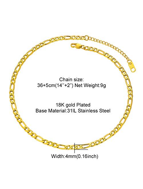 PROSTEEL 316L Stainless Steel Figaro Chain Necklace for Men/Women, Black/18K Real Gold Plated, 4mm to 13mm, 14inch to 30inch, Come Gift Box