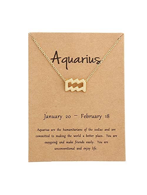 HOLY KT 12 Constellation Zodiac Pendant Necklace Astrology Gold Tone Chain with Gold Message Card for Women Jewelry