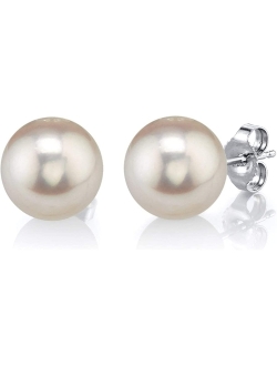 Round White Freshwater Real Pearl Earrings for Women - 14k Gold Stud Earrings | Hypoallergenic Earrings with Genuine Cultured Pearls, 6.0mm-12.00mm