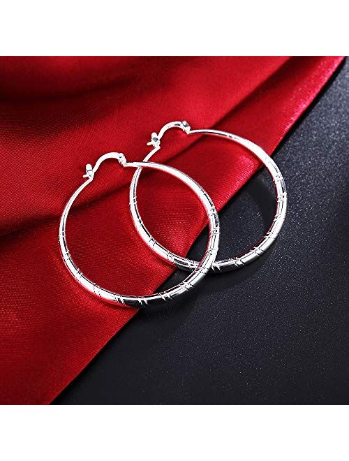 Women Fashion 925 Sterling Solid Silver Ear Stud Hoop Earrings Wedding Jewelry (1.58 inch)