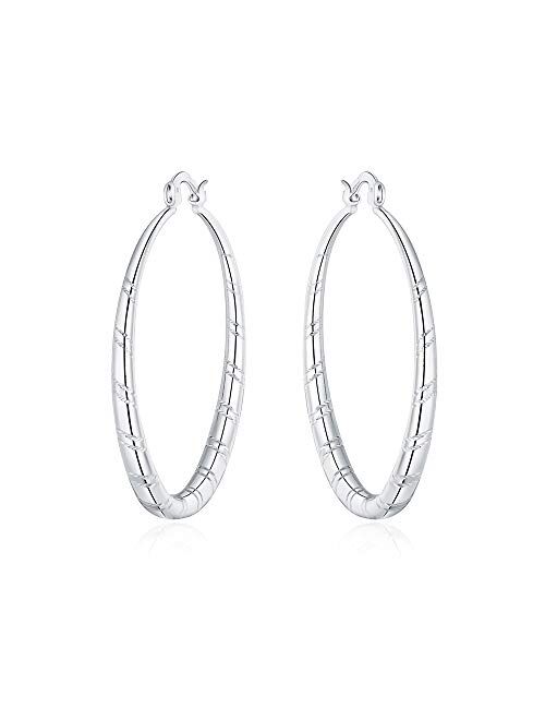 Women Fashion 925 Sterling Solid Silver Ear Stud Hoop Earrings Wedding Jewelry (1.58 inch)