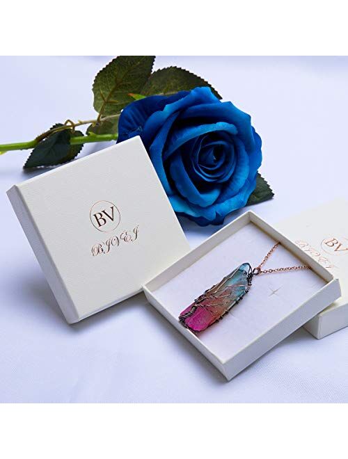 Bivei Tree of Life Copper Wire Wrapped Natural Quartz Necklace Reiki Healing Crystal Point Chakra Pendant Jewelry Gift for Women