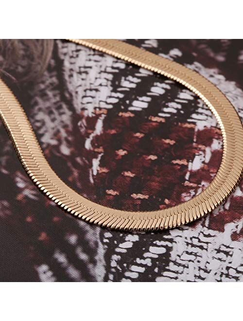 NUZON 14K Gold/Silver Plated Adjustable 5MM Flat Snake Chain Herringbone Choker Necklace Simple Dainty Jewelry for Women 14''
