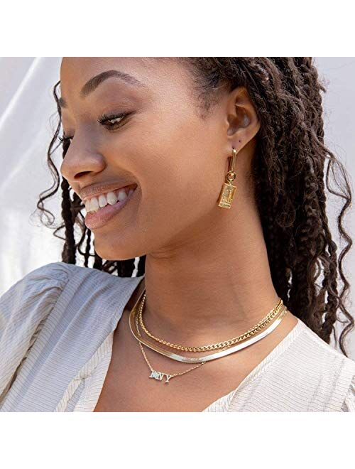 NUZON 14K Gold/Silver Plated Adjustable 5MM Flat Snake Chain Herringbone Choker Necklace Simple Dainty Jewelry for Women 14''