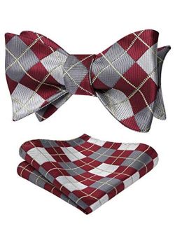 Men's Check Plaid Bowtie Formal Tuxedo Self-Tie Bow Tie and Pocket Square Set
