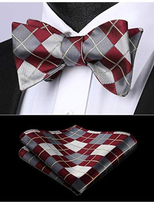 HISDERN Men's Check Plaid Bowtie Formal Tuxedo Self-Tie Bow Tie and Pocket Square Set