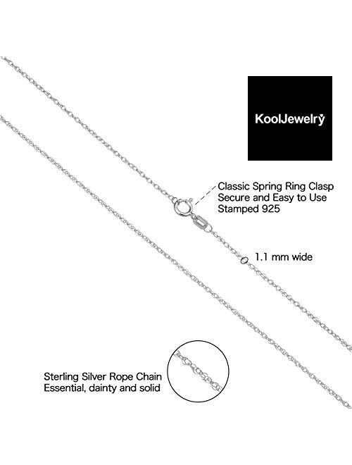 KoolJewelry Sterling Silver Rope Chain Necklace for Women 16-30 Inch (1.1 mm, 1.5 mm, 1.8 mm or 2.4 mm)