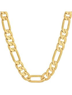 Lifetime Jewelry 7mm Figaro Chain Necklace 24k Gold Plated for Men Women & Teen