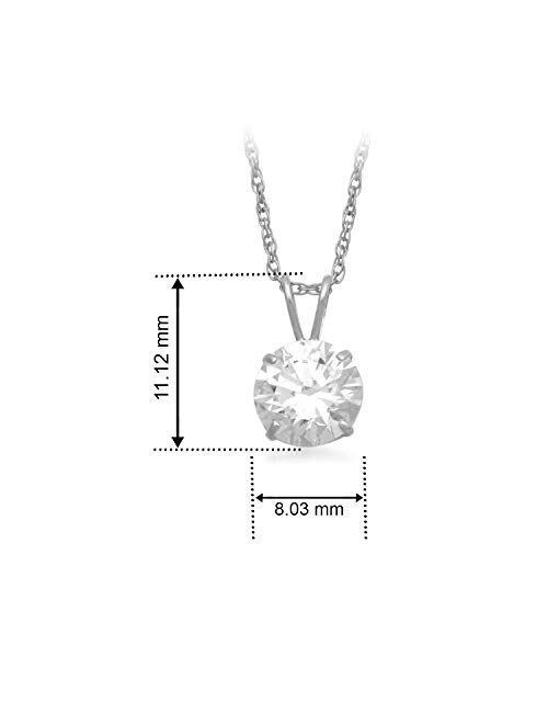 Jewelili 10K Gold Solitaire Pendant Necklace Set with Round Cut Swarovski Zirconia (2 cttw), 18" Rope Chain