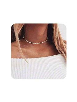 EFTOM Women Crystal Choker Necklace Gold Silver Cup Chain Clear Rhinestone Necklace 1 or 2pcs Pack