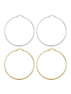Huge Gold Hoop Earrings for Women - Plated 10k Gold Stainless Steel Hooped Earrings for Women, 70-100mm Large Gold Hoop Earrings