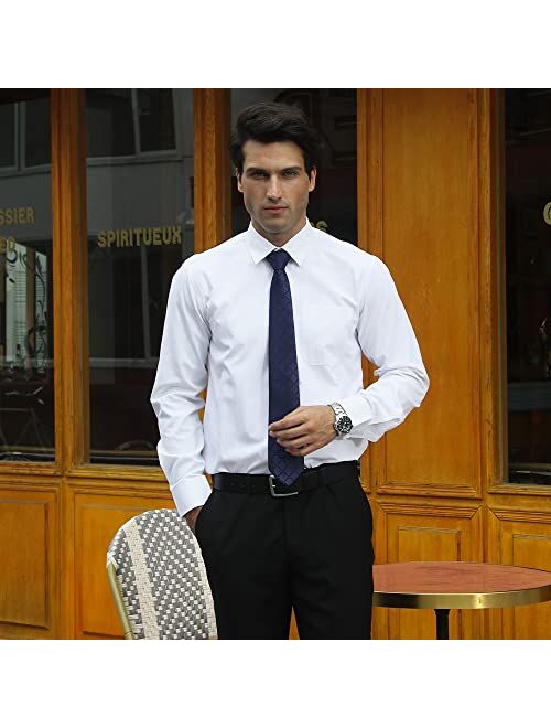 HISDERN Extra Long Ties for Men Plaid Checkered Tie Handkerchief Woven Classic Silk Men's Necktie & Pocket Square Set