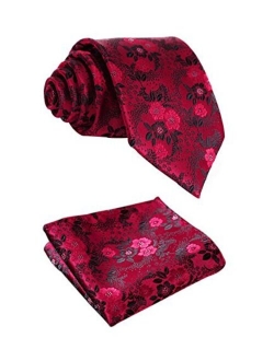 Floral Tie for Men Handkerchief Woven Classic Flower Men's Necktie & Pocket Square Set