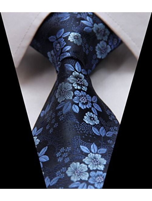 HISDERN Floral Tie for Men Handkerchief Woven Classic Flower Men's Necktie & Pocket Square Set